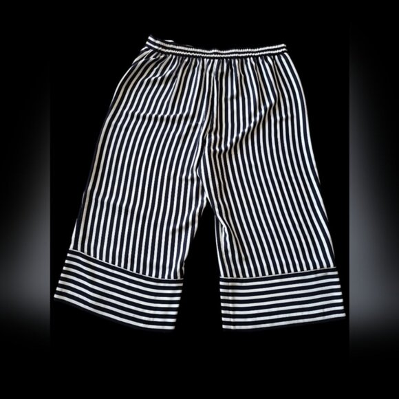 Joseph Ribkoff Navy and White Striped Wide Leg Culotte Pants - Picture 4 of 8